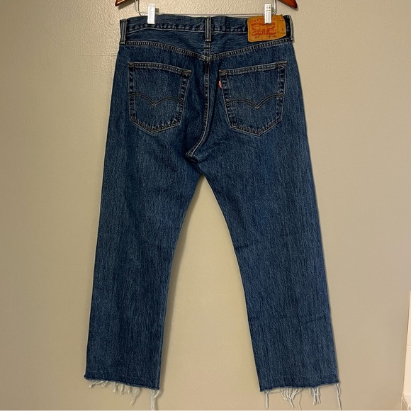 Levis Mens 501 Button Fly Denim Blue Jean W36 Raw Hem Cut Bottoms Red Tab - Picture 4 of 12